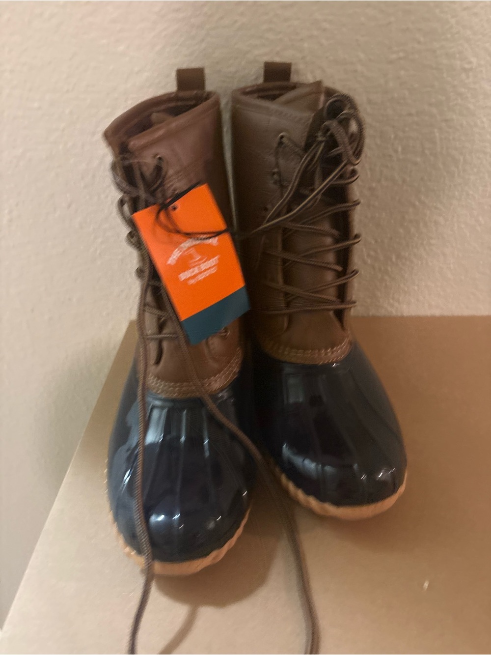Waterproof Lace-Up Duck Boots in Brown and Navy